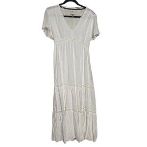 White Boho/Cowgirl/Indie Sleaze Lacy Tiered Maxi Dress